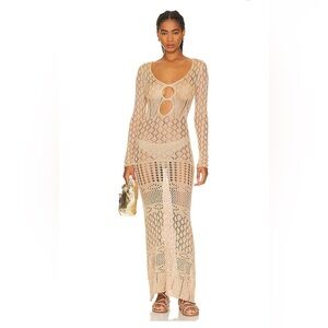 SNDYS X REVOLVE LS CROCHET MAXI, BRAND NEW WITH TAGS